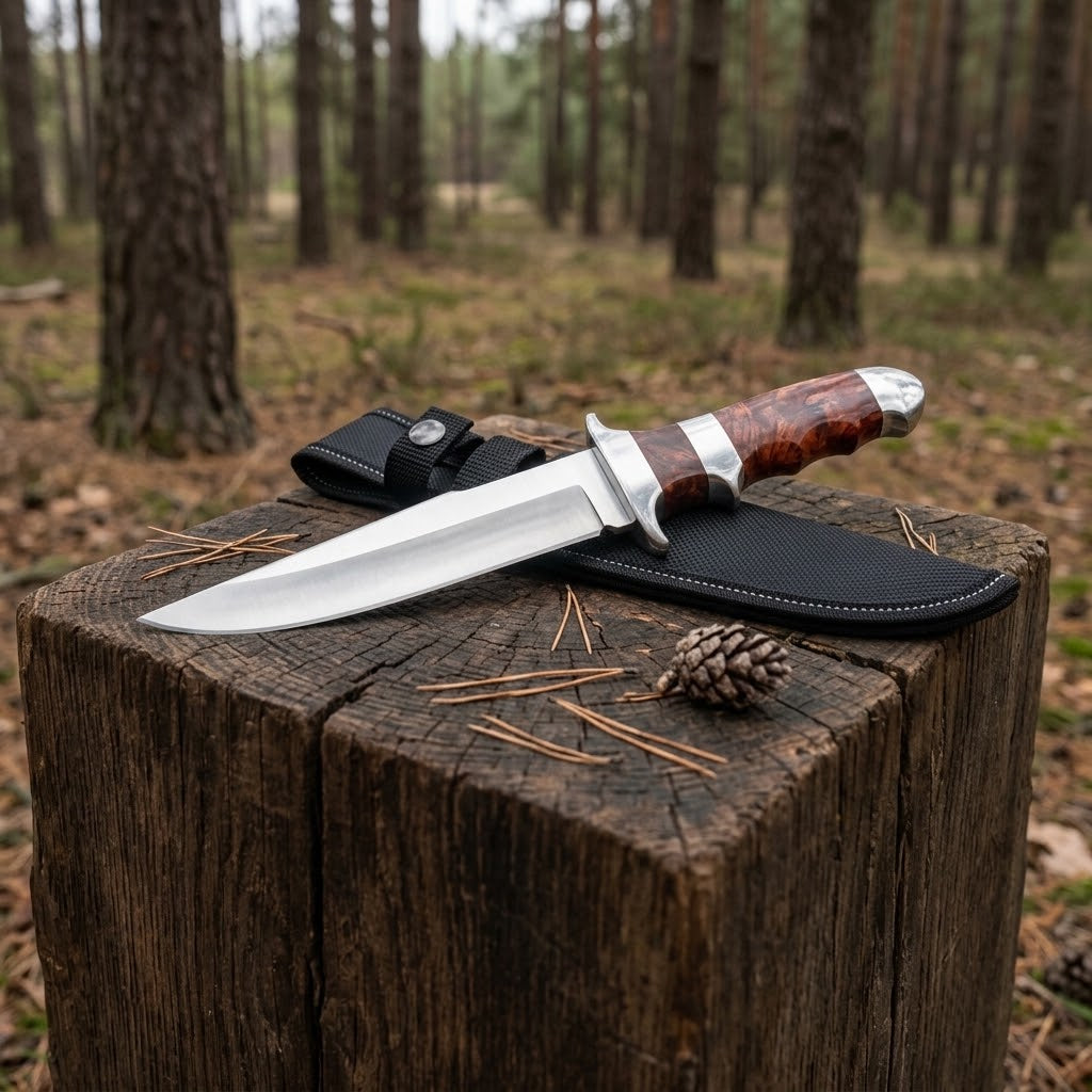 12" Stainless Steel Bowie Field Knife - Walnut Handle